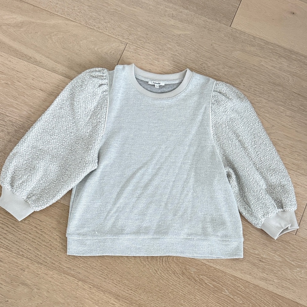 Splendid Off- White and gray Puff Sleeve Sweatshirt size L